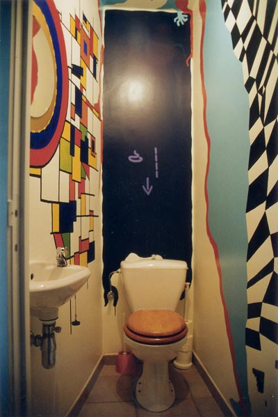 muurschildering wim de prez beschilderd toilet