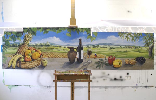 trompe l'oeil peinture murale wim de prez fruits