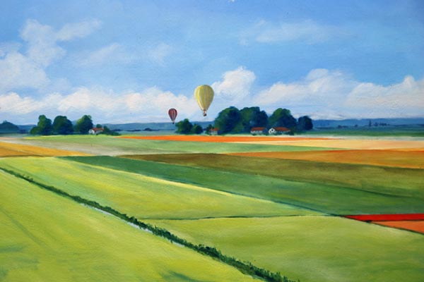 muurschilderingen wim de prez luchtballon boven polder